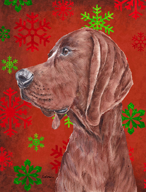 Redbone Coonhound Red Snowflakes Holiday Flag Canvas House Size ...