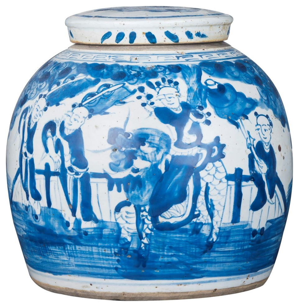 Vintage Ming Jar Enchanted Children Motif Small Asian Decorative