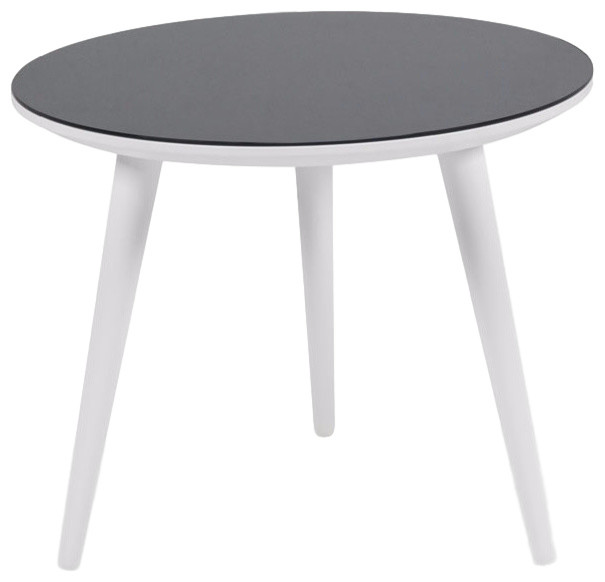 Essai Round End Table Midcentury, White Round Side Table Black Legs Wood Top