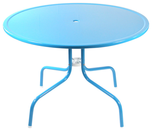 39.25" Outdoor Retro Metal Tulip Dining Table Turquoise Blue