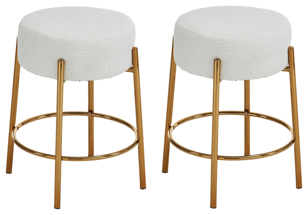 Beige Backless Bar Stools With Golden Legs Set of 2 Contemporary