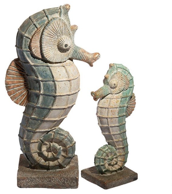 2 Piece Seabiscuit Seahorse Statues, Seahorse Garden Statue