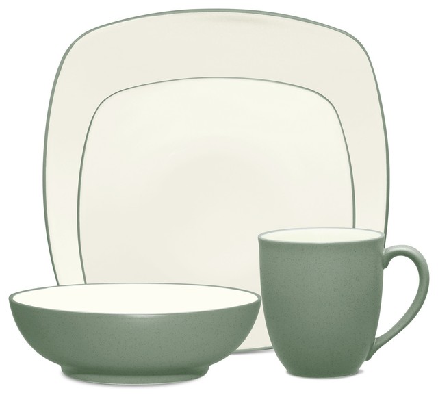 Noritake Colorwave Green Square 4Piece Dinnerware Set, Set of 12 Contemporary Dinnerware