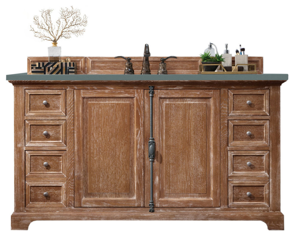 Providence 60" Single Vanity Driftwood, w/ 3 CM Cala Blue Quartz Top Farmhouse
