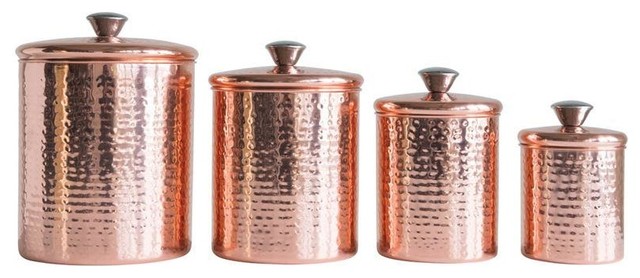 Hammered Stainless Steel Canisters with Copper Finish