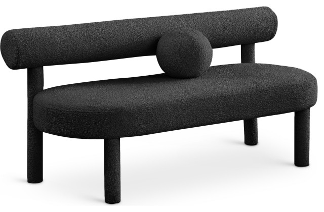 Parlor Boucle Fabric Upholstered Bench, Black