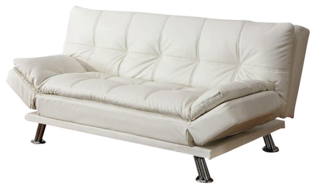 Bowery Hill Faux Leather Sleeper Sofa In White And Chrome