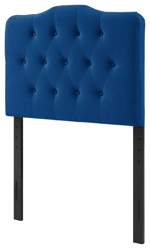 Contemporary Modern Twin Size Tufted Headboard, Velvet Fabric, Grey Gray Transitional