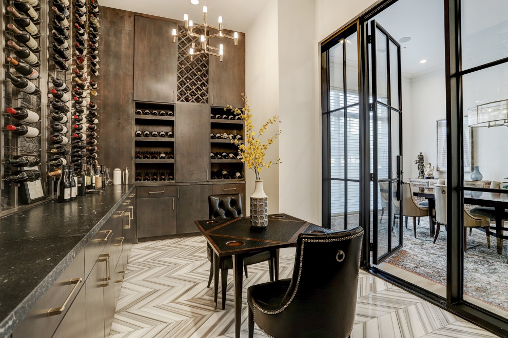 Design ideas for a transitional wine cellar in Houston.