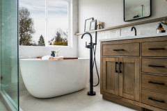 Modern-Rustic Style Warms Up an 80-Square-Foot Bathroom