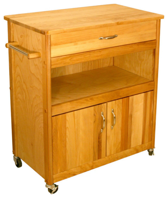 Rustic Kitchen Cart, Hardwood Frame With Open Comparment & Pull Handles