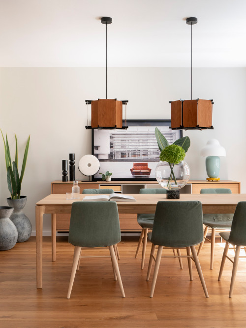 modern dining room with scandinavian wallpaper