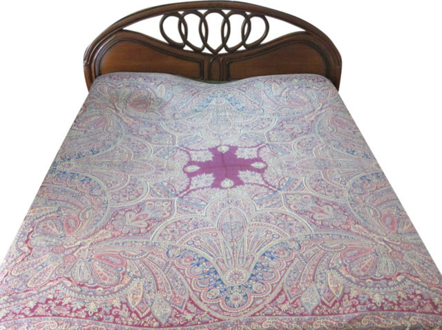 Pashmina Bedspreads Indian Bedding Blanket Pink Blue Paisley Reversible Throw