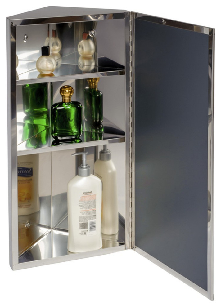Corner Wall Mount Medicine Cabinet with Mirror Stainless Steel Door 23.6"x11.8"