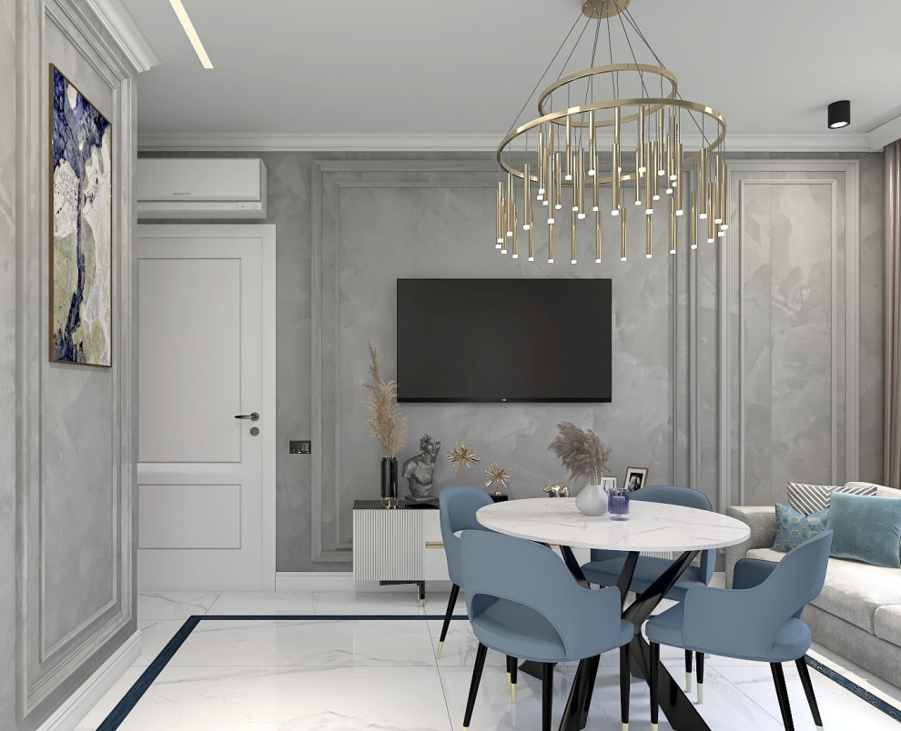 Гостиная в серо-голубых тонах