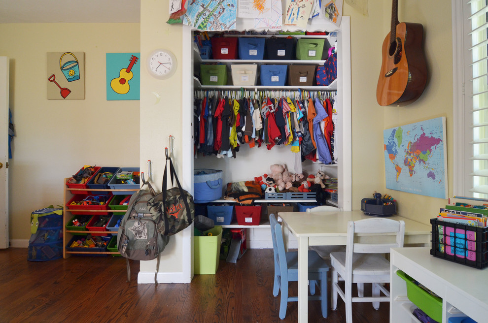 Beach style kids' room in Dallas with yellow walls for boys.