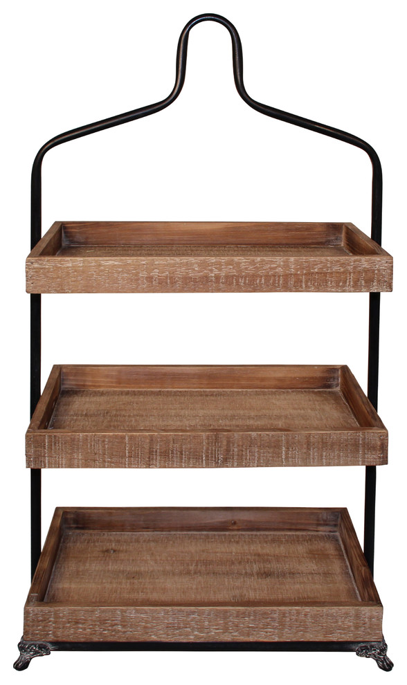 3 Tier Wood Top Table Storage With Metal Frame