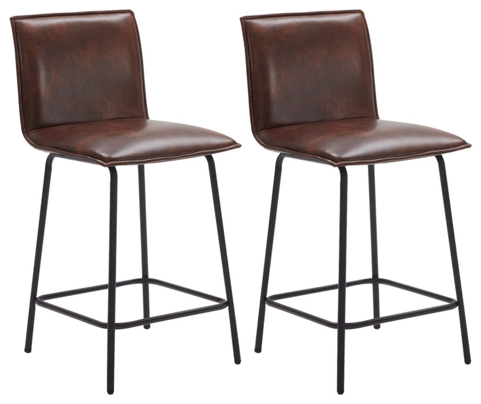 Set Of 2 Modest Faux Leather Counter Stools 24 Inch Transitional   Home Design 