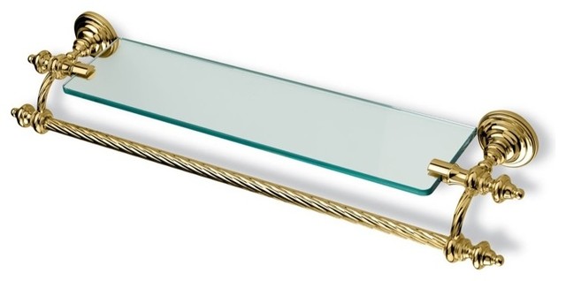 Classic-Style Clear Glass Bathroom Shelf With Towel Bar, Gold