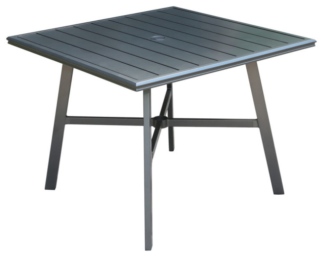 Hanover AllWeather CommercialGrade Aluminum 38" Square SlatTop Dining Table Transitional