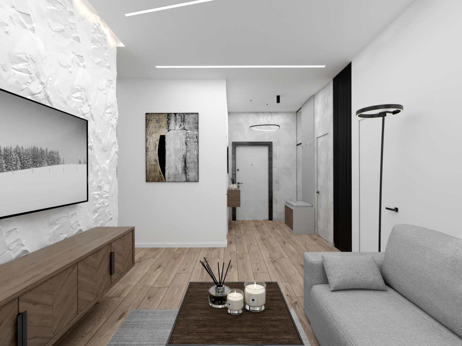 "Расправив крылья". Дизайн 3х - комнатной квартиры в стиле минимализм.