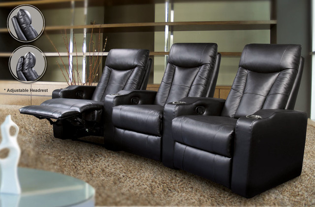 Black 3 Seated Theater with Chrome Cup Holders