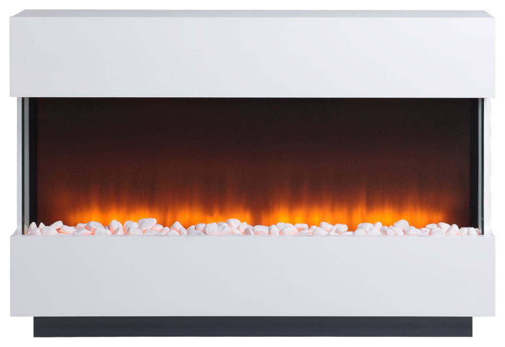 Electric Fireplace, LED Lighting System With Switch and Remote Control, White Modern Indoor