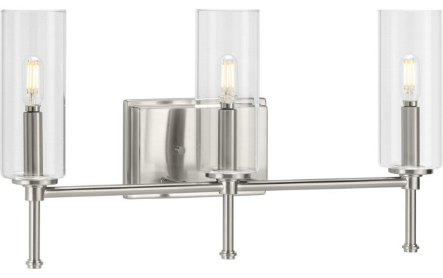 3-Light Clear Glass New Traditional Bath Vanity Light, Brushed Nickel