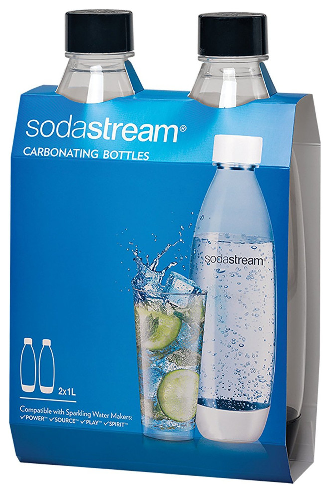 SodaStream 1741221010 Black Source Carbonating Bottles, 1 L, 2 Pack