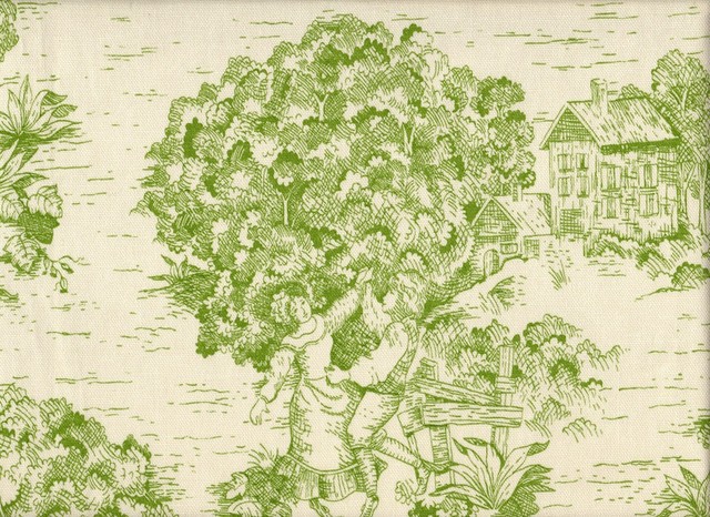 90" Tablecloth Round Toile Apple Green