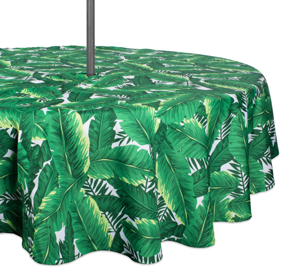 DII Banana Leaf Outdoor Tablecloth With Zipper 52 Round Tropical