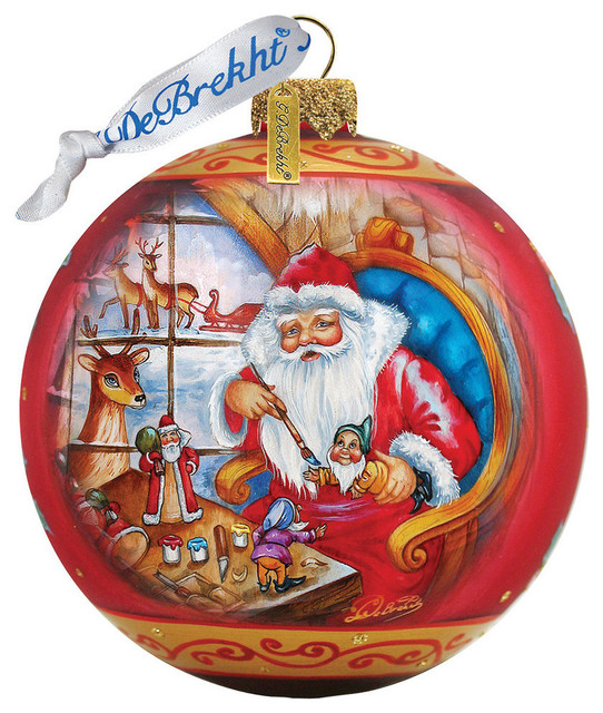 Hand Painted Scenic Glass Ornament Santa Workshop Ball - Traditional ...