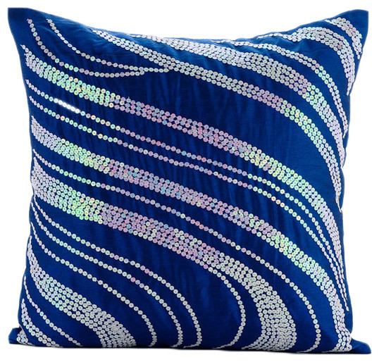 Sequins Swirls Art Silk Royal Blue Decorative Pillows Cover, Royal Formal -  Contemporary - Decorative Pillows - by The HomeCentric | Houzz
