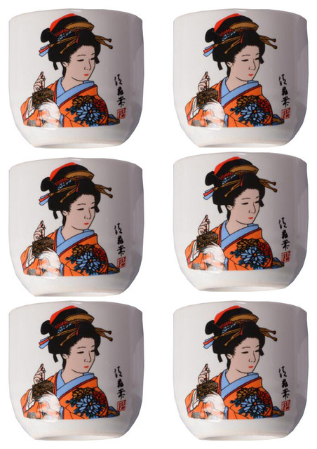 Sake Serving Porcelain Traditional Ceramic Sake Cups, Set of 6
