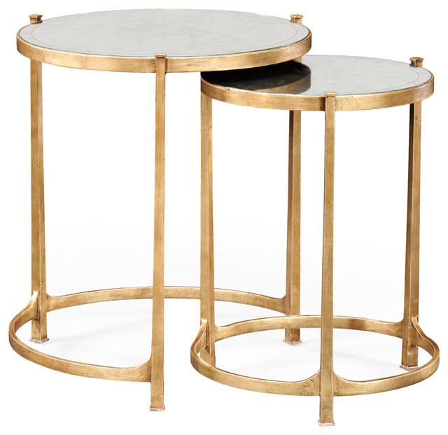 Jonathan Charles Eglomise And Gilded Iron Round Nest Of Two Tables Eglomise And Gilded Iron Round Nesting Tables Set Of 2