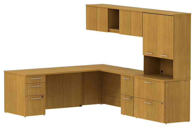 Bush 300 Series 82" L-Shape Desk with Storage in Modern Cherry