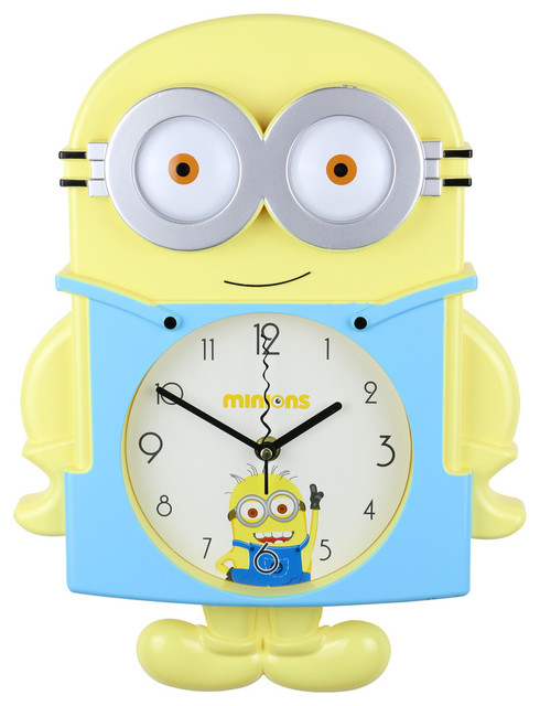Yellow Kid S Minion Wall Clock Cute Interactive Home Decor