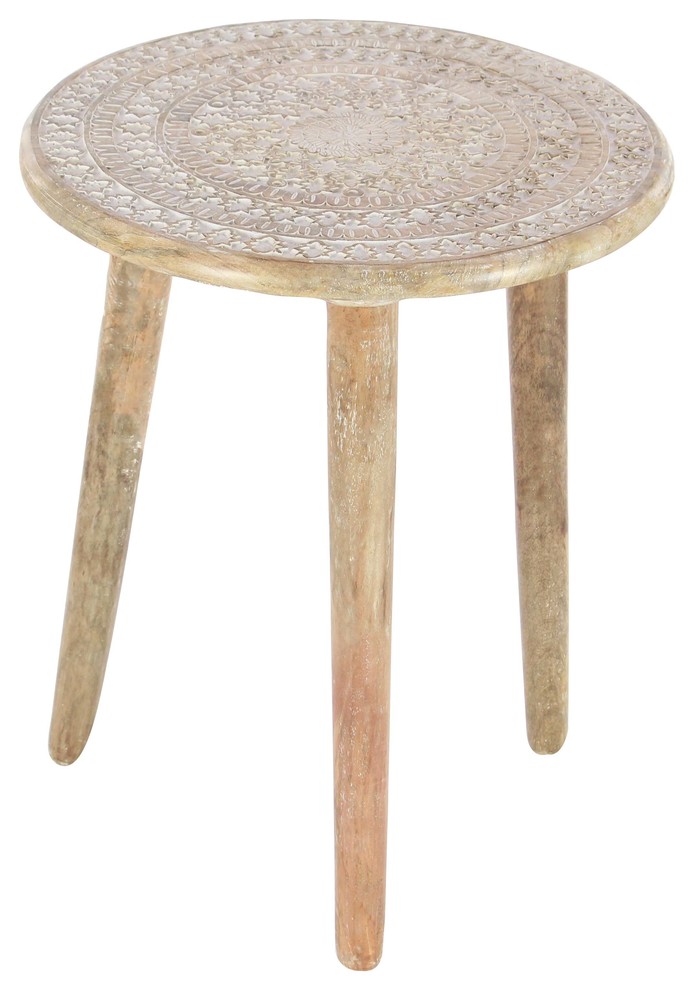Traditional Carved Mandala Design Mango Wood Tripod Table Traditional Side Tables And End Tables By Brimfield May