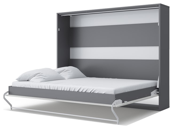 Contempo Horizontal Wall Bed, European King Size, Grey/White Monaco