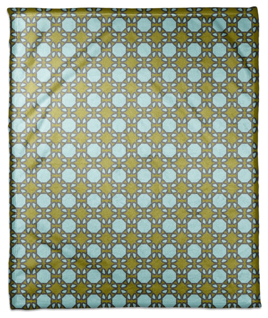 Folk Lattice Pattern in Green Fleece Blanket Contemporary Throws