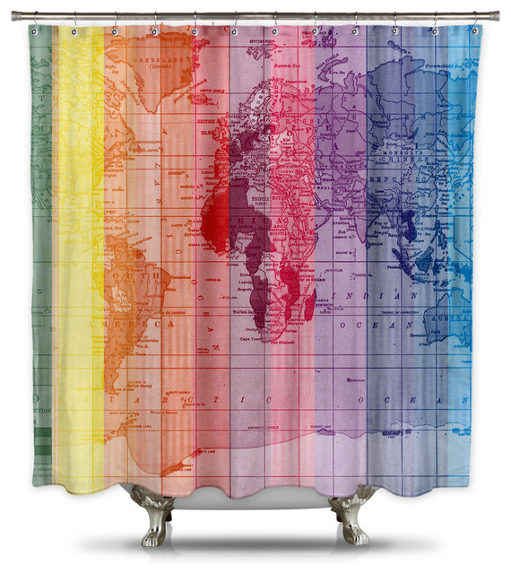 Rainbow World Map By Catherine Holcombe Fabric Shower Curtain Contemporary Shower Curtains