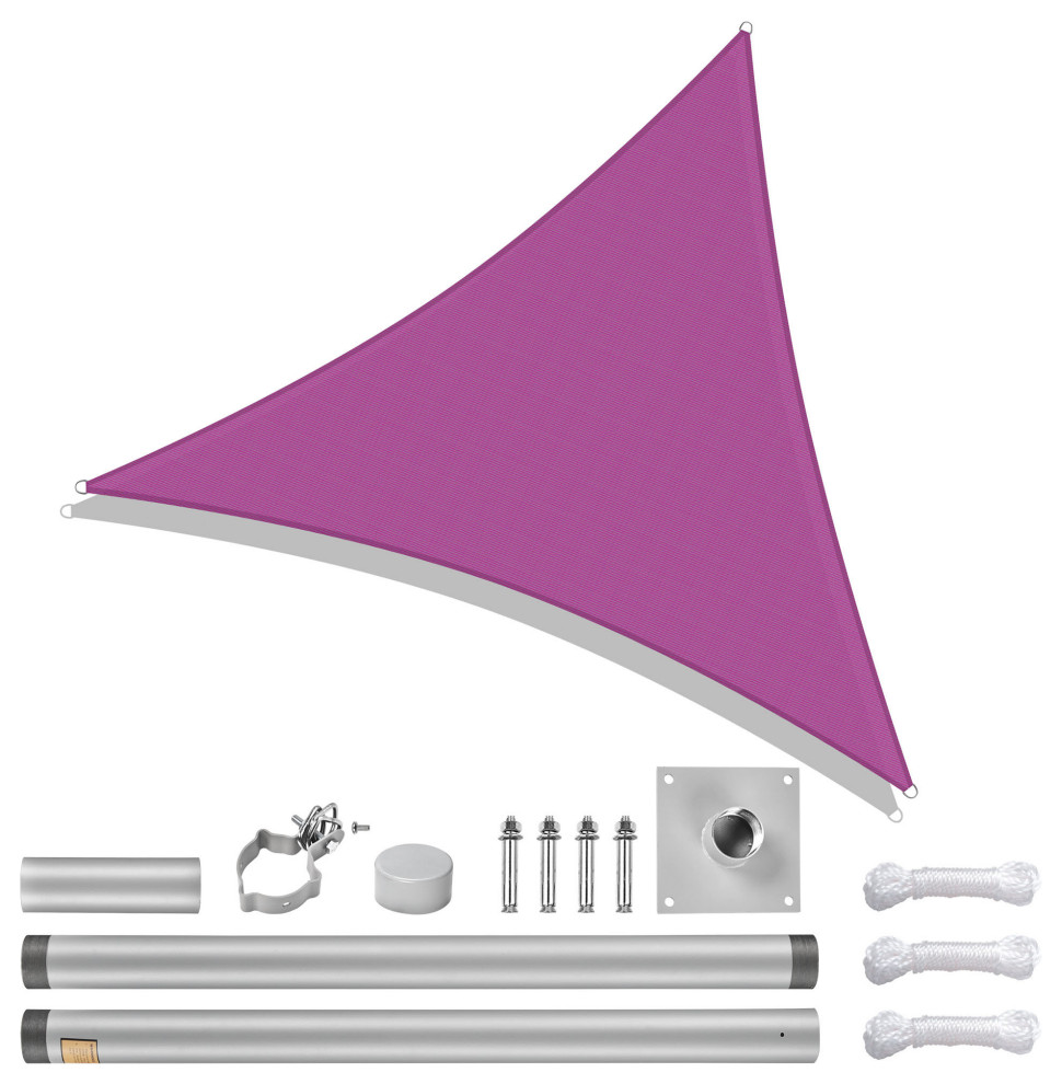 22Ft Triangle Sun Shade Sail Canopy Awning 8Ft Detachable Pole Kit