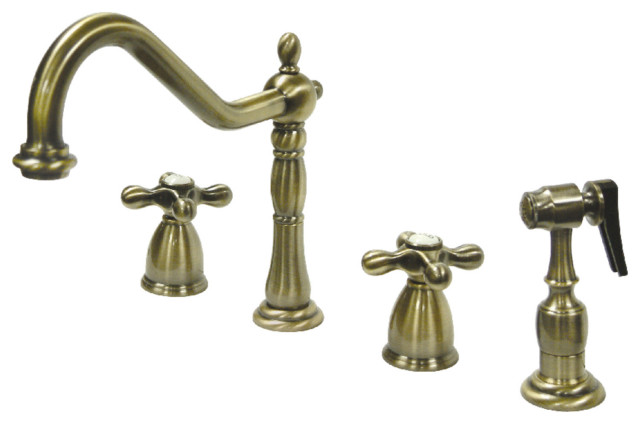 Heritage 8 Center Kitchen Faucet With Brass Sprayer Traditional