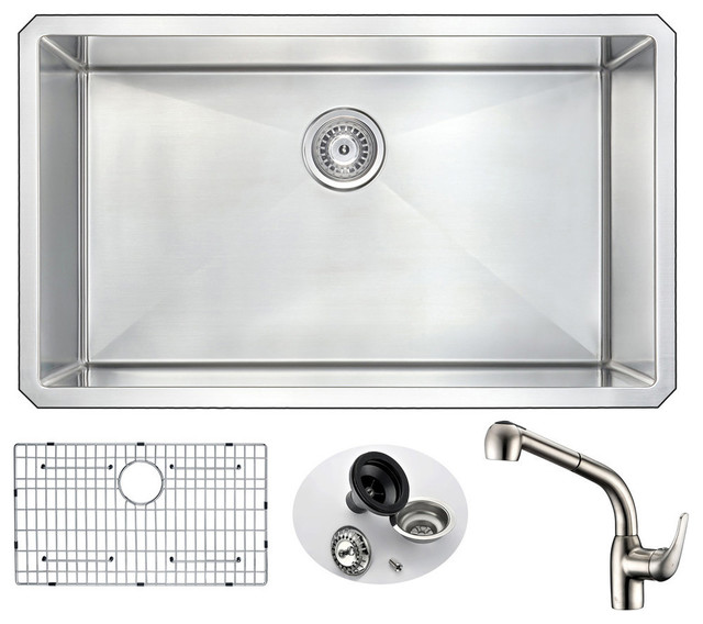 ANZZI Vanguard 32" Single Bowl Kitchen Sink with Brushed Nickel Harbour Faucet