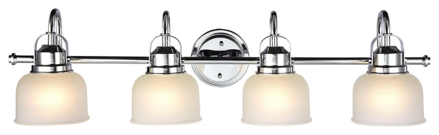 Ironclad 4 Light Chrome Vanity Fixture White Frosted Prismatic Gl Ironclad 4 Light Chrome Vanity Fixture White Frosted Prismatic Gl