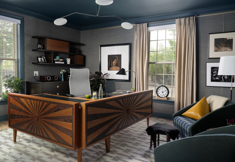 Example of a transitional home office design in Indianapolis