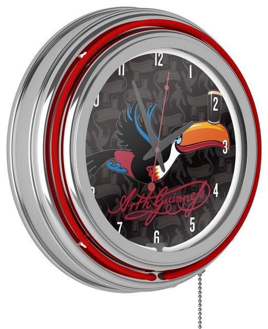 Guinness Chrome Double Rung Neon Clock, Toucan Contemporary Wall