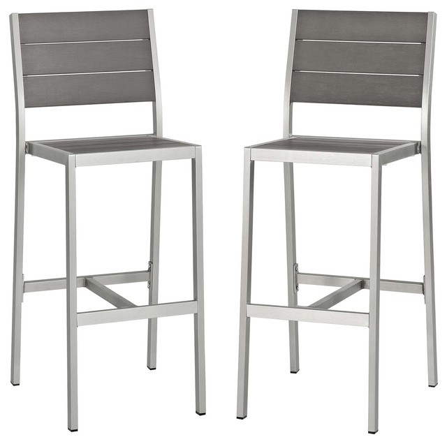 S Armless Bar Stool Outdoor Patio Aluminum Set Of 2 Silver Gray S Armless Bar Stool Outdoor Patio Aluminum Set Of 2 Silver Gray Contemporary Stools And Counter By Uber Bazaar