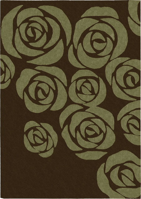 Nourison Skyland Brown Green Roses 5'6"x7'5" Rug
