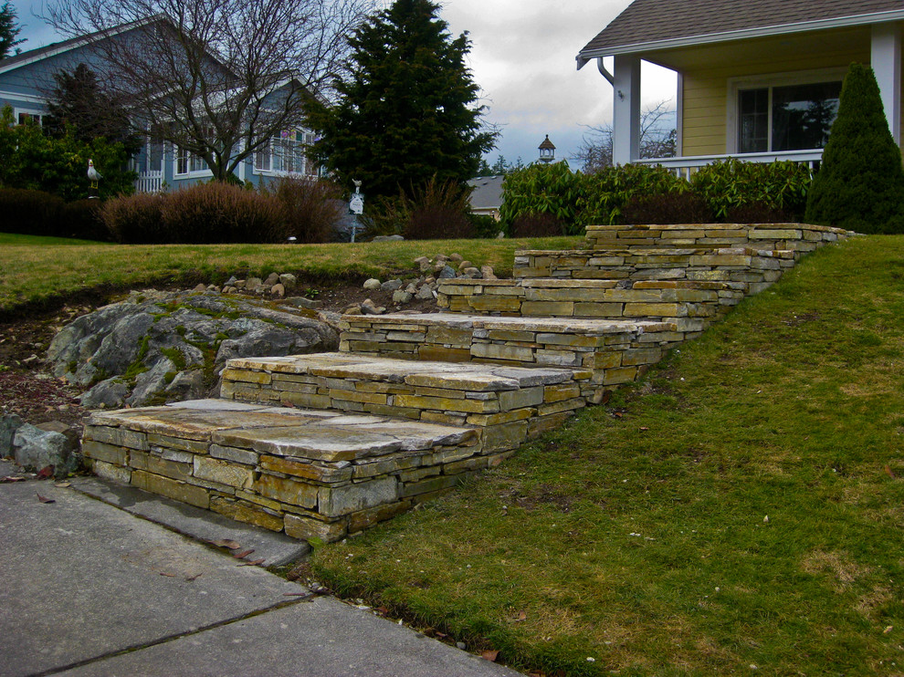 Design ideas for a large rustic full sun front yard stone garden path in Seattle.